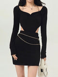 Summer Backless Wrap Sexy Mini Hollow Out Hang Neck Chic Elastic Skinny Fit Party Dresses