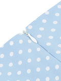 Square Neck Ruched Knot Front High Waist Elegant Blue Midi Dress Women Polka Dot Print Pleated Summer Vintage Dresses