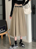 High Waist Women Casual Skirts Fashion Korean Style Plain Color All-match Loose Ladies Elegant A-line Long Skirt