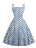 Spaghetti Strap Bow Front Polka Dot Vintage Summer Dresses for Women Vacation Cotton Rockabilly Retro Party Dress