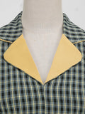 Notched Collar High Waist Belted Elegant Plaid Women Dress 3/4 Length Sleeve Autumn Vintage Pinup Clothes
