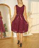 Women Lace Dress V-Neck Sleeveless Pleated Long Dresses Cocktail Party Elegant Birthday Vacation Outfits