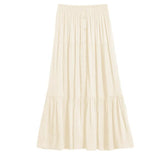 Summer Korean Casual Midi Long Women Button Large Swing A Line Skirt High Waist Mid-length Skirt