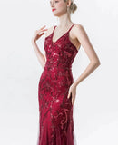 Vintage Floral Sequin Embroidered Mesh Maxi Dresses for Women Spaghetti Strap V-Neck Sexy Evening Prom Party Long Dress