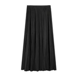 New Women Spring Autumn High Waist Solid Pleated Skirt Half Length Elastic Maxi Long Skirts