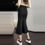 Women High Waist Mermaid Spring Korean Style All-match Black Slim Ladies Elegant Long Skirt