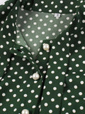 Bow Tie Neck Button Front Polka Dot Pinup 50s Vintage Shirt Dresses Women A-Line Summer Female Elegant Green Dress