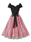 Two Tone Patchwork Polka Dot Mesh Women Long Dresses Sweetheart Neck Evening Prom Birthday Elegant Pleated Vintage Dress