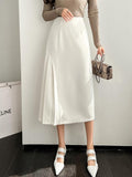 Office Lady Elegant A-line Skirts Spring Korean Style All-match High Waist Women Casual Long Skirt