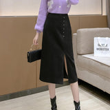 High Waist Pencil Women Spring Korean Style All-match Furcal Woolen Ladies Elegant Long Skirt