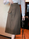 High Waist Elegant Long Women Spring Korean Style Workwear Solid Color Women A-line Skirts