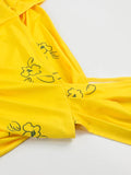 Vintage Yellow Cute Floral Print Dresses Casual Summer Women Cap Sleeve Square Collar Backless Elegant Skater Dress