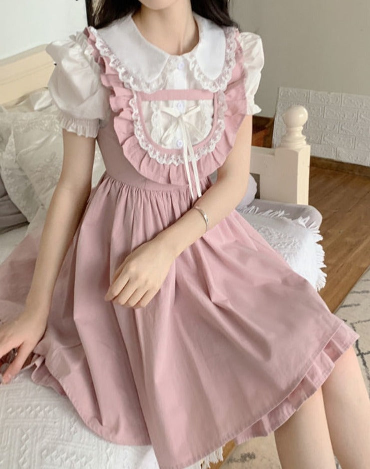 Pink Sweet Strap Summer Elegant Japanese Party Mini Korean Kawaii Lolita Dress