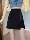 Women Black Fashion Korean Style Streetwear All-match High Waist Ladies A-line Short Skirt