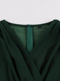 Ruched V-Neck High Waist Bodycon Pencil Dress Office Outfits Women Green Elegant Slim Fit Vintage Dresses