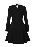 Contrast Turn-Down Collar Long Sleeve Elegant Short Dresses Autumn Winter Clothes for Women Keyhole Back A-Line Dress