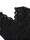V-Neck Cap Sleeve Black Lace Elegant Dresses Women Vintage Style Clothes Formal Occasion Pleated Swing Dress