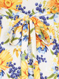 Women 3XL 4XL Vintage Floral Dress V-Neck Short Sleeve High Waist Party Vacation Summer Cocktail Long Dresses