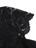 V-Neck Cap Sleeve Black Lace Elegant Dresses Women Vintage Style Clothes Formal Occasion Pleated Swing Dress