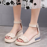 Summer Outdoor Beach Wedge Sandals Women Ankle Strap Platform Shoes Weave High Heels Sandalias Mujer