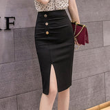 Office Lady High Waist Spring Fashion Single-breasted Solid Color Women Knee-length Pencil Skirt