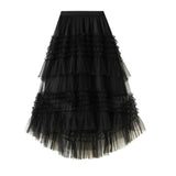 Long Maxi Women Korean Irregular Ruffle High Waist Pleated Skirt Mesh Asymmetrical Tutu Skirt