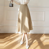 Ladies Elegant A-line Long Spring Korean Style Solid Color All-match High Waist Women Skirt