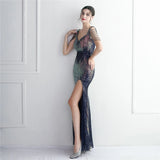 Sexy Slit Black Gold Sequin Evening Dress Sleeveless Beading Formal Party Maxi Dress Long Prom Dress