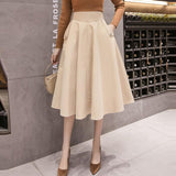 Ladies Elegant A-line Long Spring Korean Style Vintage Big Swing High Waist Women Casual Skirt