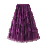 Long Maxi Women Korean Irregular Ruffle High Waist Pleated Skirt Mesh Asymmetrical Tutu Skirt