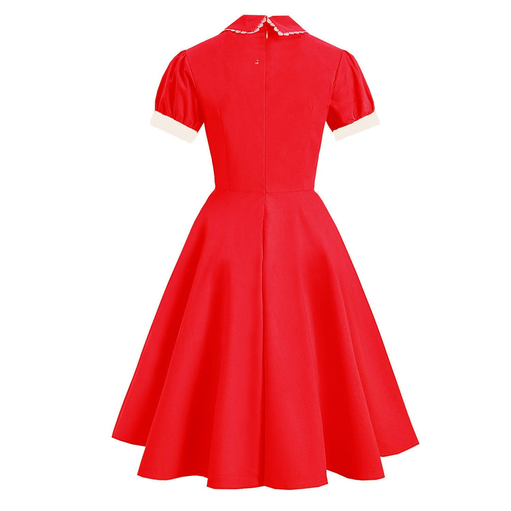 50s 60s Kawaii Vintage Swing Dress With Pocket Yellow Red Summer Short Sleeve Cotton Tunic Midi Dresses 2022 Sundress For Party