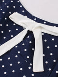 O-Neck Bow Front High Waist Polka Dot Long Dresses in Navy Blue Backless Elegant Women Summer Vintage Tank Dress