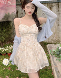 Summer Chiffon Floral Fairy Korean Strap Sexy Party Mini Designer Lace Chic Sweet Dress