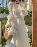 Summer Chiffon White Fairy Vintage Embroidery Ruffle Flounce Sweet Midi Korean Lace Elegant Dress
