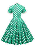 Peter Pan Collar Vintage Elegant Polka Dot 50s Dresses for Women Short Sleeve Pockets A-Line Midi Dress
