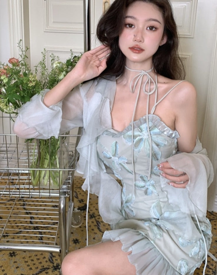 Summer Fairy Floral Sweet Korean Bandage Strap Sexy Party Mini Elegant Dress