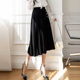 High Waist Long Women Spring Korean Style Solid Color All-match Ladies Elegant A-line Skirts