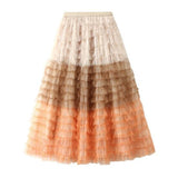 Long Maxi Women Korean Irregular Ruffle High Waist Pleated Skirt Mesh Asymmetrical Tutu Skirt