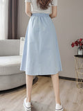 Women Summer Casual Skirts Korean Style Solid Color All-match High Waist Ladies Elegant A-line Skirt