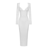 Long Sleeve White Evening Dress Women Night Party Celebrity Dress