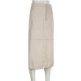 Khaki High Waist Aesthetic Streetwear Sexy Pockets Summer Drawstring Straight Cargo Skirt