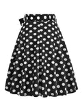 High Waist Polka Dot Print Belted Flare Swing Skirt for Women New In Rockabilly Pinup Vintage Clothes