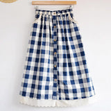 Vintage Plaid Print Long Women Spring Summer Japanese Retro Casual High Waist A-Line Midi Skirt