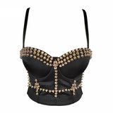 Summer Sexy Corset With Cup Rivet Nightclub Party Crop Top Short Women Camis In Bra Cropped Push Up Breast
