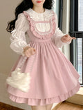 Pink Sweet Strap Summer Elegant Japanese Party Mini Korean Kawaii Lolita Dress