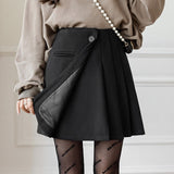 Ladies Elegant A-line Mini Skirts Korean Style Vintage Woolen High Waist Women Casual Pleated Skirt