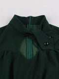 Hollow Out Front Green Vintage Pencil Dress Short Sleeve Bodycon Office Knee Length Women Party Elegant Dresses