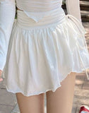 Summer White Sweet Shirring Chic Party Mini Ruffle Flounce Korean Irregular Slim Skirt
