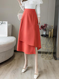 Office Lady Elegant Long Spring Korean Style Streetwear Solid Color High Waist Women A-line Skirt