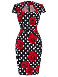 2022 50s 60s Womens Summer Floral Retro Vintage Dresses Wear to Work Business Office Party Sheath Bodycon Pencil Dress